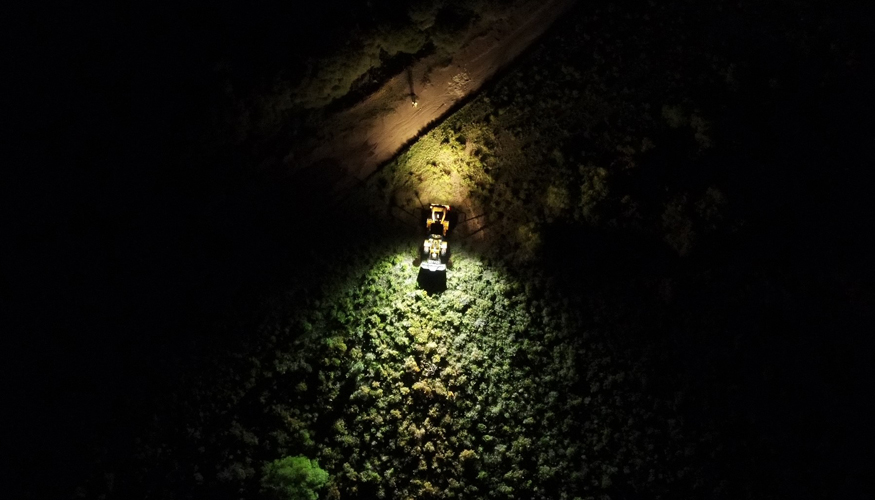 Drone shot showing the power of Raycore Lights