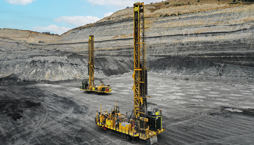 Aerial shot of the Cat drill rigs