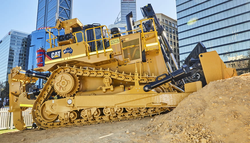A giant Cat dozer on sand at the WesTrac and Caterpillar activation at RTS 2021