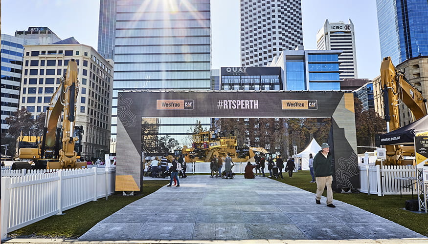 The entry to the WesTrac and Caterpillar equipment display at Elizbeth Quay during RTS 2021