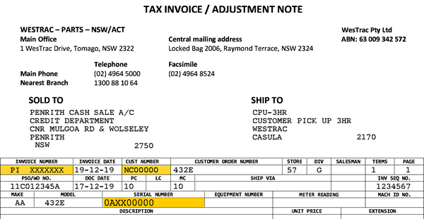 Attachment WesTrac Invoice Sample Only