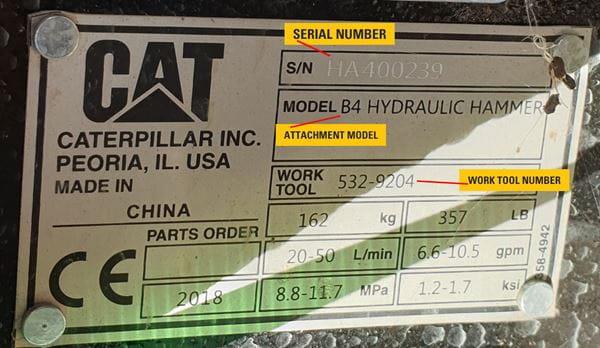 Cat attachment warranty plate