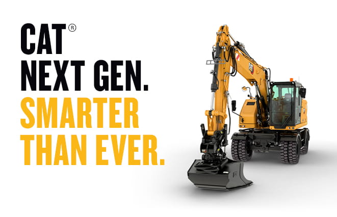 Cat Excavator back view with promotional text