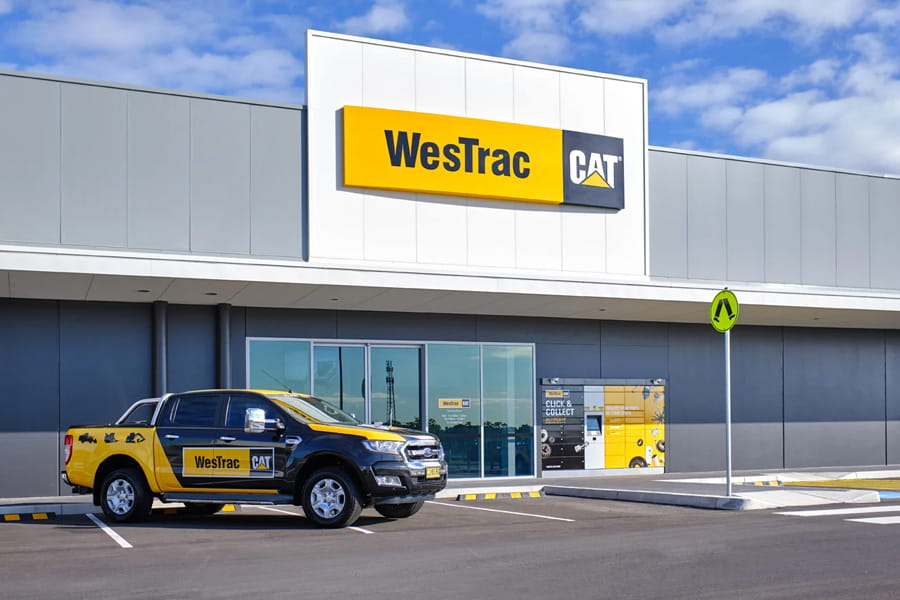 Front of the WesTrac Marsden Park branch with WesTrac truck