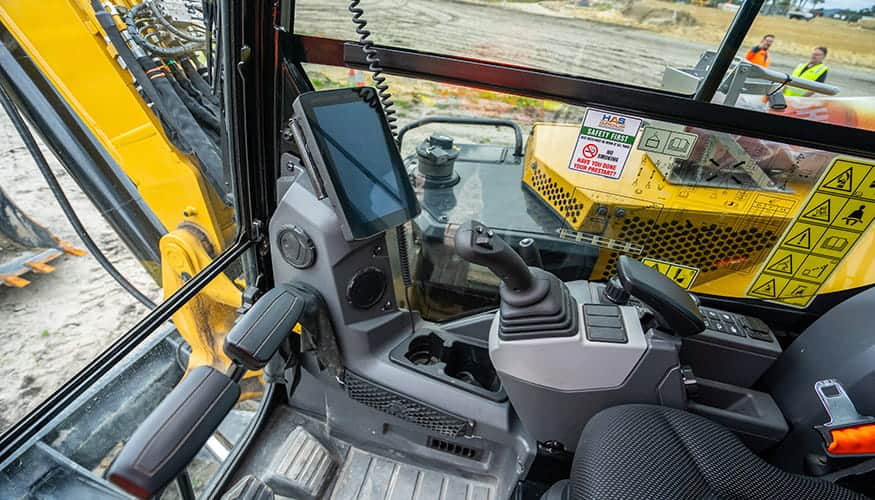 Inside Cab of Cat Mini Excavator
