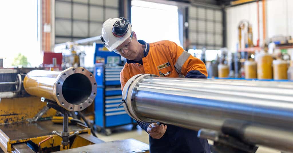 A hydraulic cylinder being repaired at WesTrac Newcastle