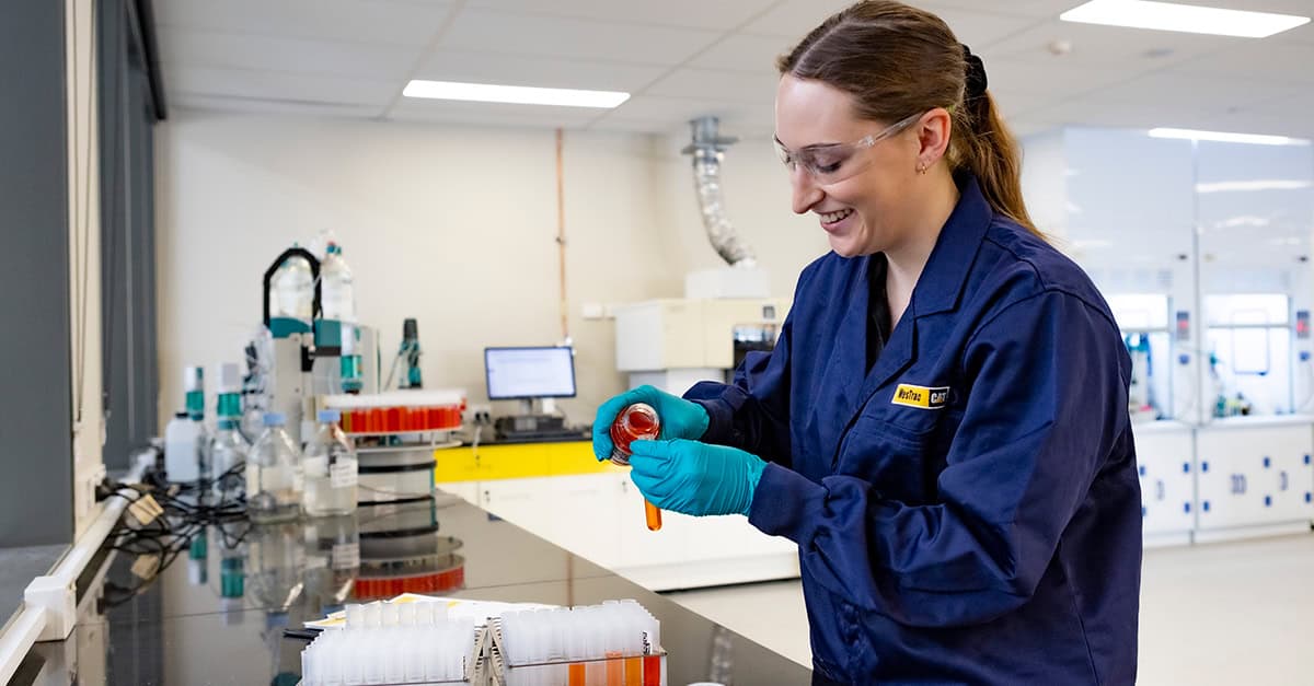 Female fluid lab technician working at WesTrac Newcastle