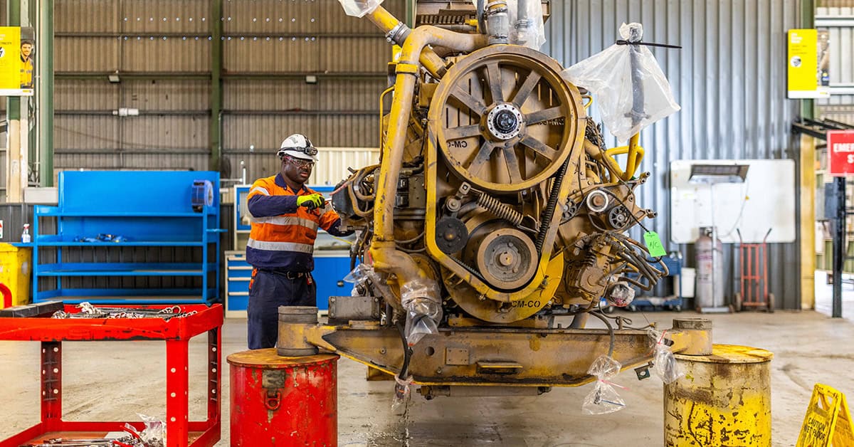 A WesTrac team member working on a rebuild at Mt Thorley